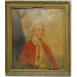 A framed oil on canvas of Colonel Thomas Tiddeman, Prince of Wales Dragoons, wearing red military