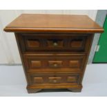 A rectangular mahogany three drawer table top chest of drawers on four bracket feet, 60 x 51 x 30cm