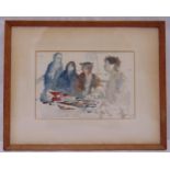 Charles Mozley 1914-1991 framed and glazed watercolour of a French fish market circa 1970, signed
