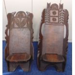 Two hardwood carved birthing chairs from the Belgian Congo circa 1950