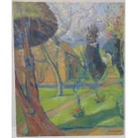 Ruth Doggett 1881-1974 unframed oil on canvas of a house and garden (early painting) signed bottom