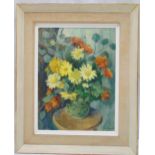 Ena Russell 1906-1997 framed oil on canvas still life of flowers in a vase, signed bottom right,