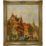 F.J. Hulk framed oil on canvas of a Dutch street scene, signed bottom right, 60 x 50.5cm