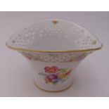 Schumann porcelain pierced shaped oval vase decorated with flowers leaves and gilded border, marks
