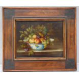 Ida Calzolari framed early 20th century oil on copper still life of fruits in a bowl, 20 x 25cm