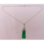 Jade, diamond and platinum pendant on an 18ct white gold chain