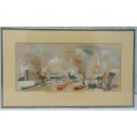 Andre Lhote framed and glazed polychromatic print Le pont de Grenelle, Paris, 24x 53cm