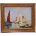 A. Weggers framed oil on panel of boats in a harbour, signed bottom right, 19 x 24cm