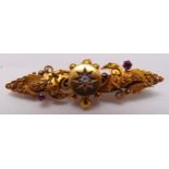 Victorian 15ct yellow gold, diamond and ruby brooch, approx total weight 4.1g