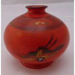 Shelley miniature squat vase red ground in the oriental style, marks to the base, 8.5cm (h)