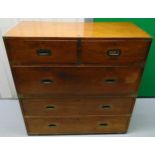 A mahogany and brass campaign chest with five drawers, 97 x 100 x 48cm