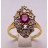 18ct yellow gold, ruby and diamond dress ring, approx total weight 3.0g