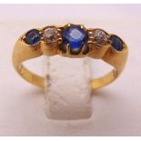 18ct yellow gold sapphire and diamond five stone ring, approx total weight 2.9g