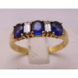 18ct yellow gold five stone sapphire and diamond ring, approx total weight 3.7g