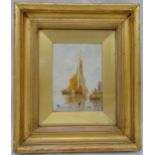 W J Bond framed and glazed oil on panel of a sailing boat in a dock, signed bottom left, 18.5 x