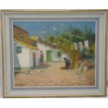 Alan Stenhouse Gourley framed oil on panel of a continental village scene, signed bottom left, 60