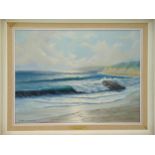 R Bradford Johnson framed oil on canvas titled California Coastline, signed bottom left, 45 x 61cm