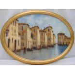 Guido Borrelli oval framed oil on canvas of a Venetian canal and houses, signed to the bottom, 50