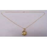 9ct gold citrine and diamond pendant on a 9ct gold chain, approx total weight 8.9g