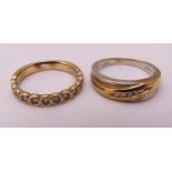 9ct gold five stone diamond ring and a diamond half eternity ring, tested 9ct gold, approx total