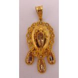 Victorian yellow gold citirine and seed pearl pendant, approx total weight 4.6g