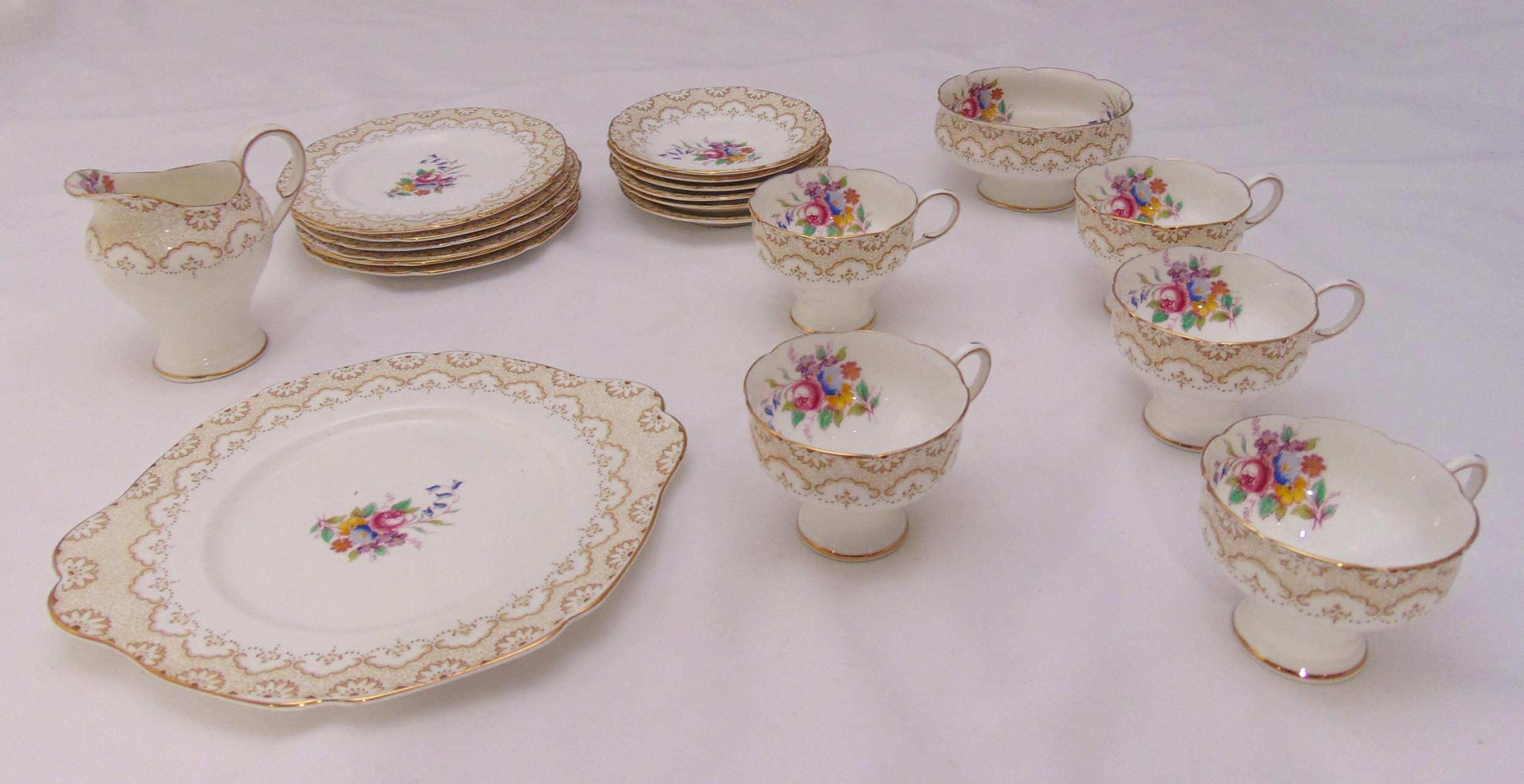 Paragon Lamorne part teaset to include plates, cups, saucers and a cake plate (18)