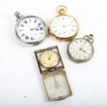 4 pocket watches, including Waltham gold plated example