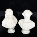 2 bisque porcelain busts, unsigned, largest height 20cm