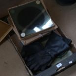 A group of Vintage Ilford glass negative lunar photographic plates, pair of leather motorcycle