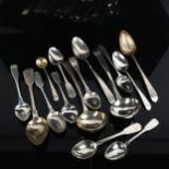 Various Antique silver spoons, including Georgian, Irish etc, 10.3oz total