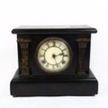 A Vintage painted pine 8-day architectural mantel clock, height 26cm