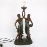 A large patinated composition figural table lamp, height 63cm