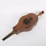 A 19th century French rosewood and brass hand crank fireside bellows, by Metay & Mercier of Paris,