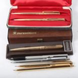 Various pens, including Parker gold plated set, Paper Mate Powerpoint set etc