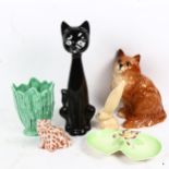 Various ceramics, including Beswick 1867 seated cat, Sylvac vase and rabbit, Oriental seated cat etc