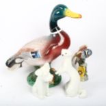 A Mallard duck, height 31cm, a Beswick bird, and 2 others