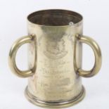 A Harrow School Racers and Sports Mappin & Webb silver plated tyg trophy, presented to E H Hills