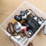 Various Vintage cameras and accessories, including Voigtlander Vito C, Kodak Instamatic (boxful)