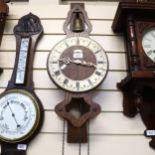 A wall clock with bell, a Telma wall clock, and an ornate 2-train wall clock in carved case,