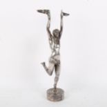 An Art Deco electroplate figural running man trophy sculpture, unsigned, height 38cm