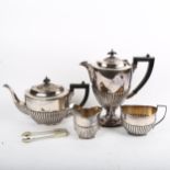 A 4-piece silver plated half-fluted tea and coffee set