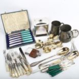 Various Antique French silver plate, including set of gilded spoons, mother-of-pearl handled