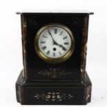 A large early 20th century slate and marble-cased 30-hour mantel clock, case height 32cm