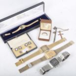 Various wristwatches and jewellery, including sterling silver cocktail swizzle stick, Seiko quartz