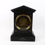 An early 20th century slate architectural 8-day mantel clock, height 30cm