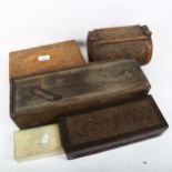 A carved bamboo box, length 20cm, carved Eastern boxes, another, and a shagreen covered box