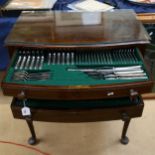 A James Dixon canteen of silver plated cutlery for 12 people, in mahogany chest of drawers case