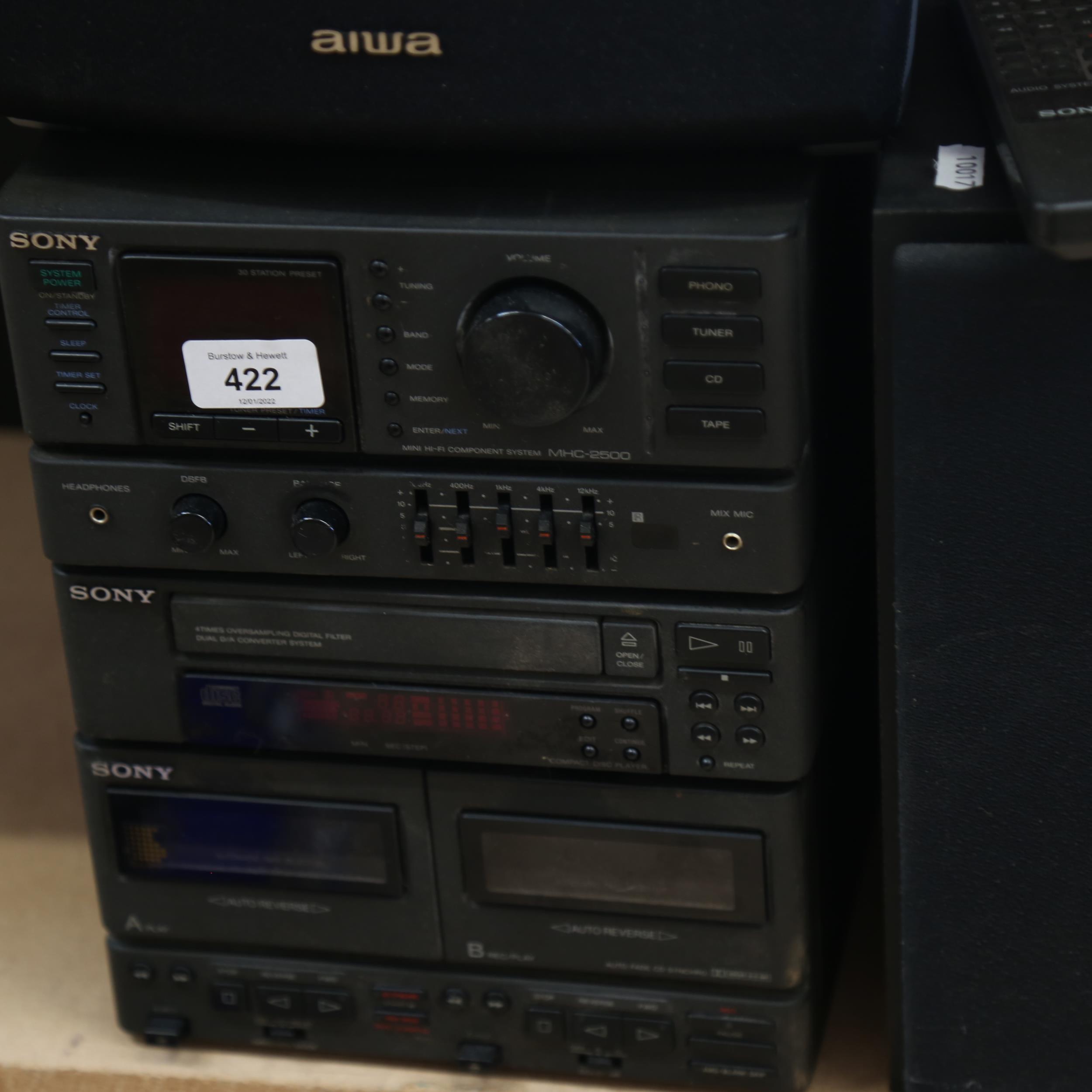 SONY - a Vintage stacking Hi-Fi system, a pair of bookshelf speakers, and Aiwa centre speaker - Image 2 of 2