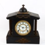 An early 20th century slate architectural 8-day mantel clock, case height 31cm