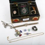 A silver crown bar brooch, Tissot Stylist wristwatch, filigree brooch etc